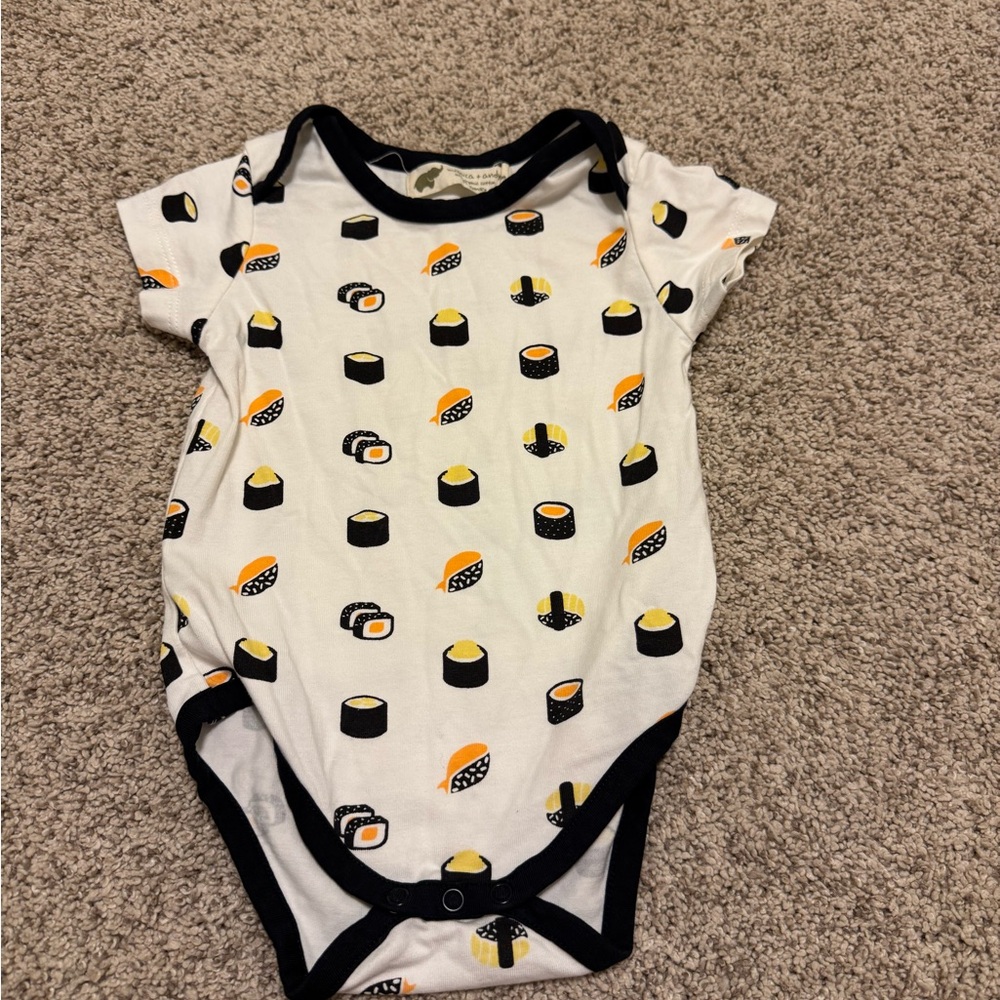 White and Black Sushi Print Bodysuit One Piece